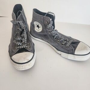 Converse All Star‎ High Top Sneakers Denim Gray Checkerboard Lace Casual